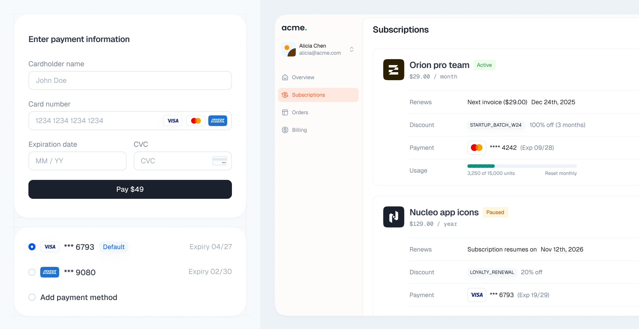 Checkout and customer portal