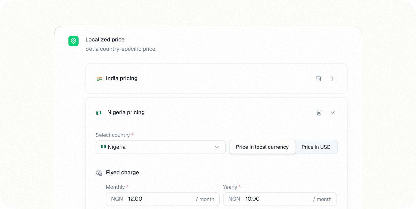 Localized pricing tab