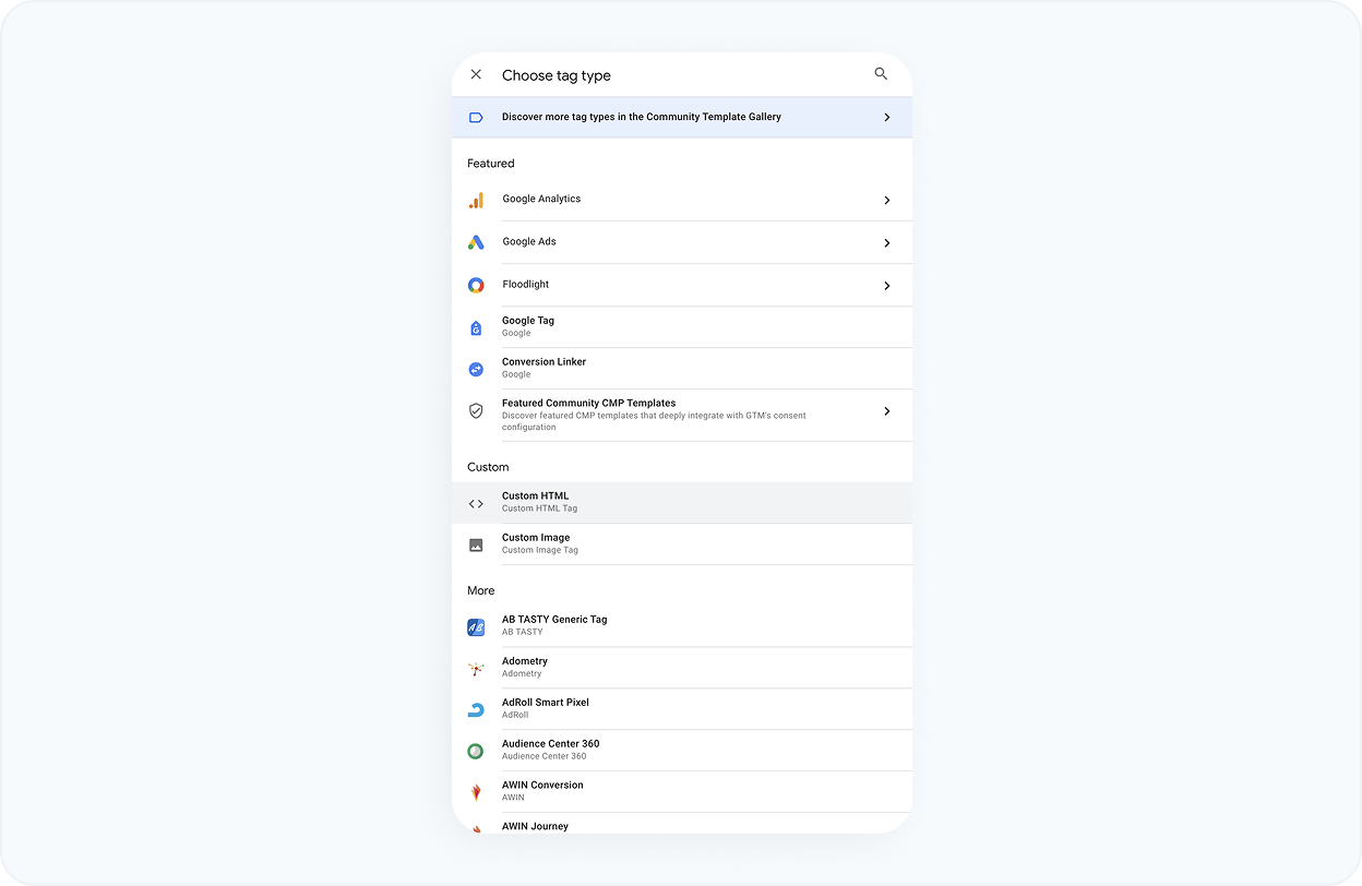 Choose the custom HTML option