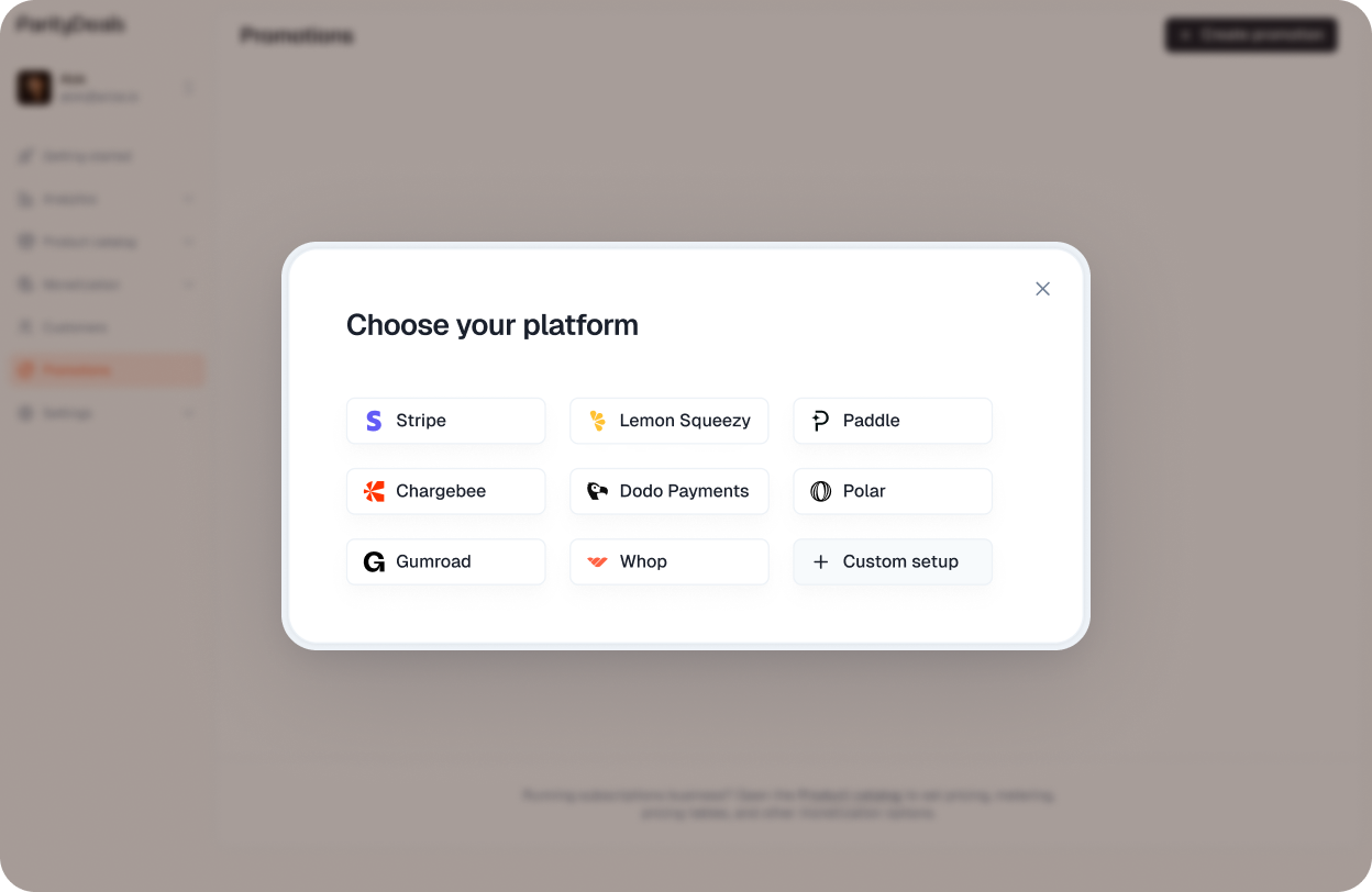 select custom setup from select platform