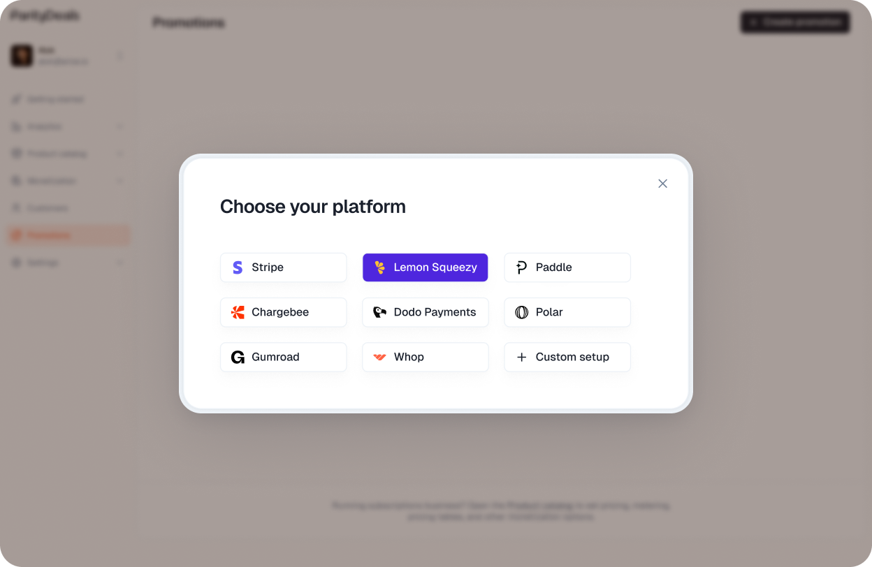 select LemonSqueezy from select platform