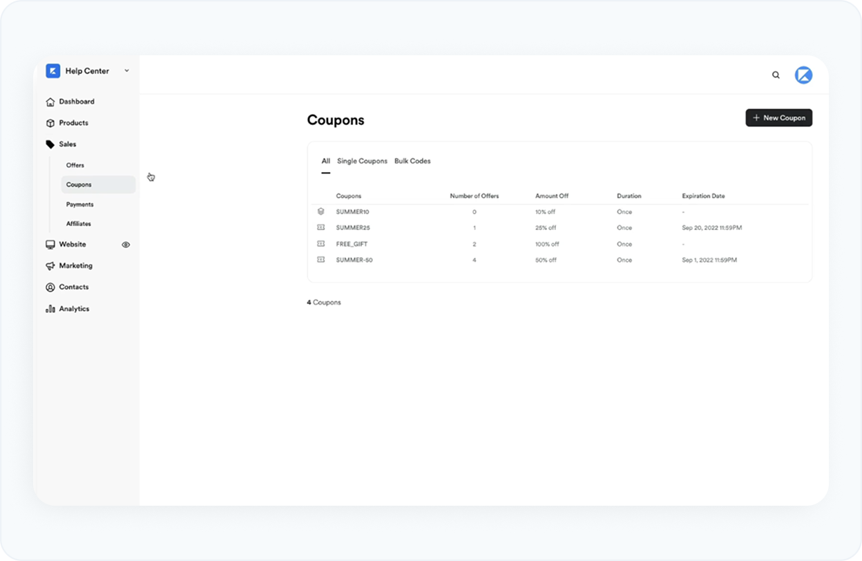 Go to your platform coupons section and create coupons