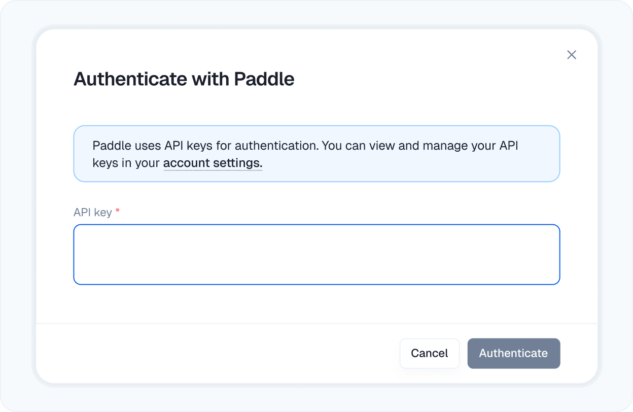 authenticate and connect your Paddle accounts
