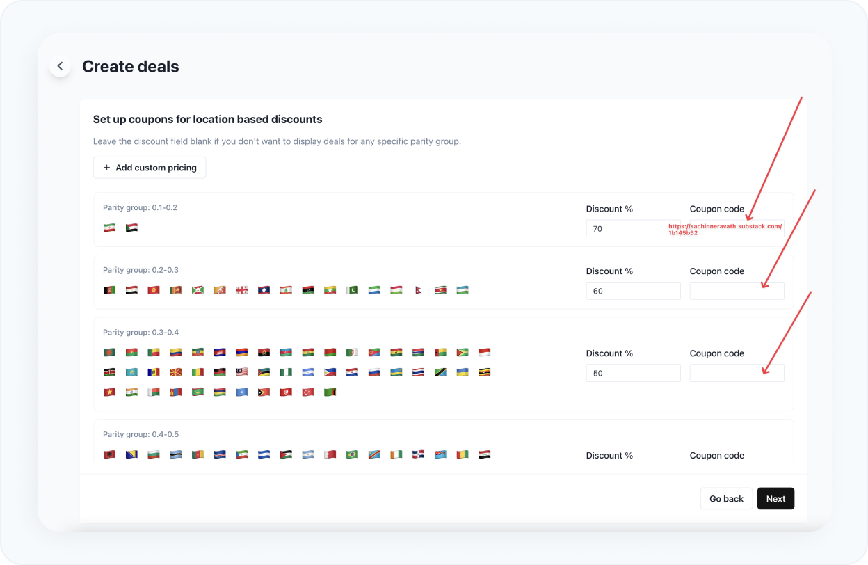 paste links that you created into the respective parity group